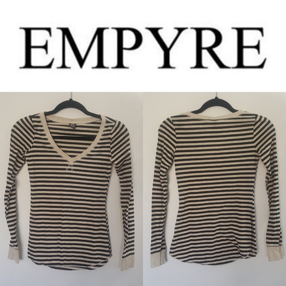 Empyre Striped V-Neck Long Sleeve Tee Shirt